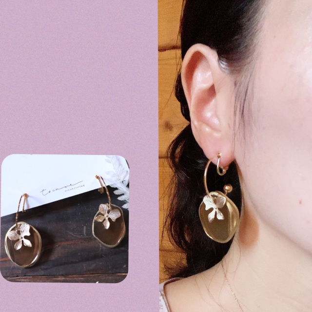 アゲートスライス フラワー イヤリングの画像8