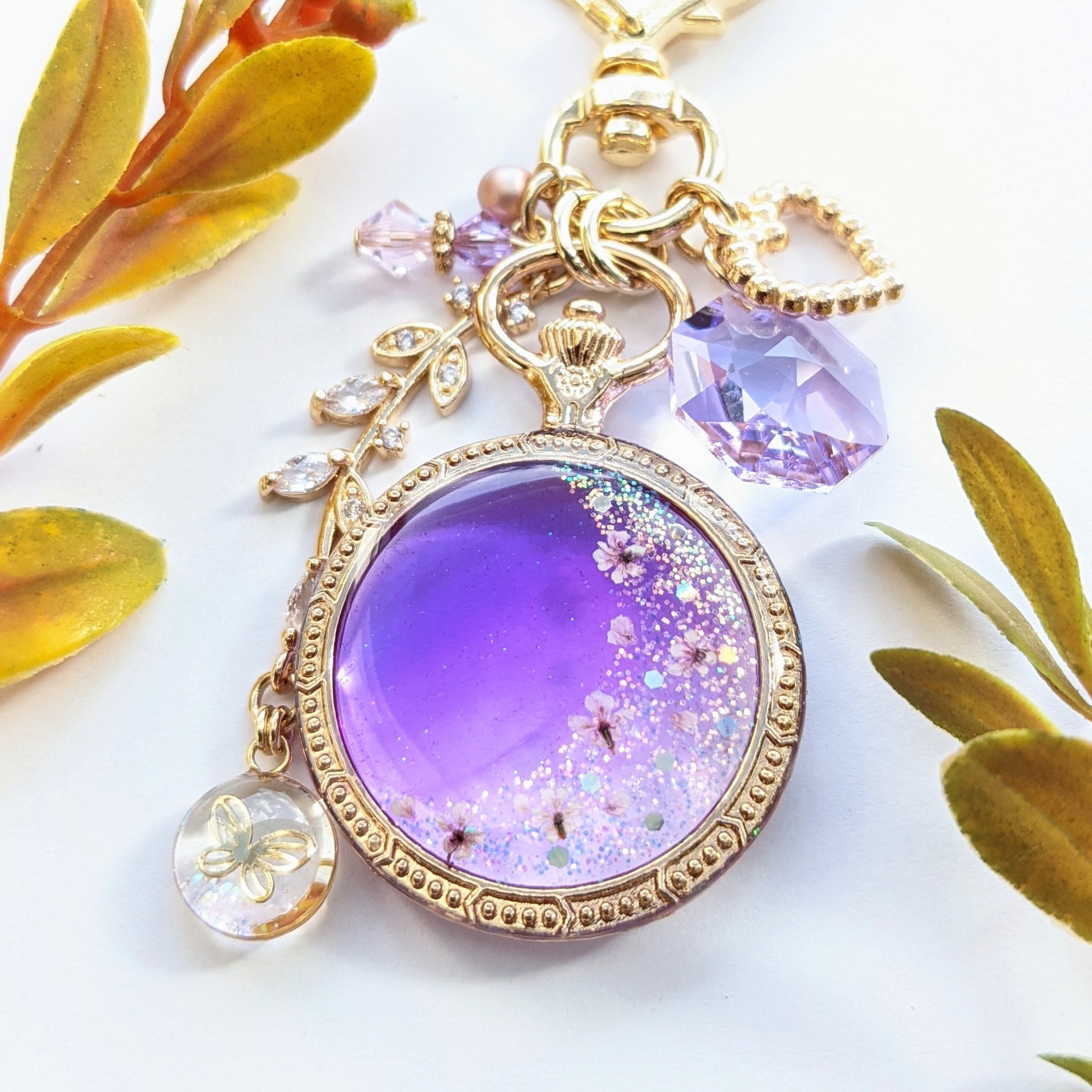 華が舞う小さな懐中時計キーホルダー.｡*💜の画像3