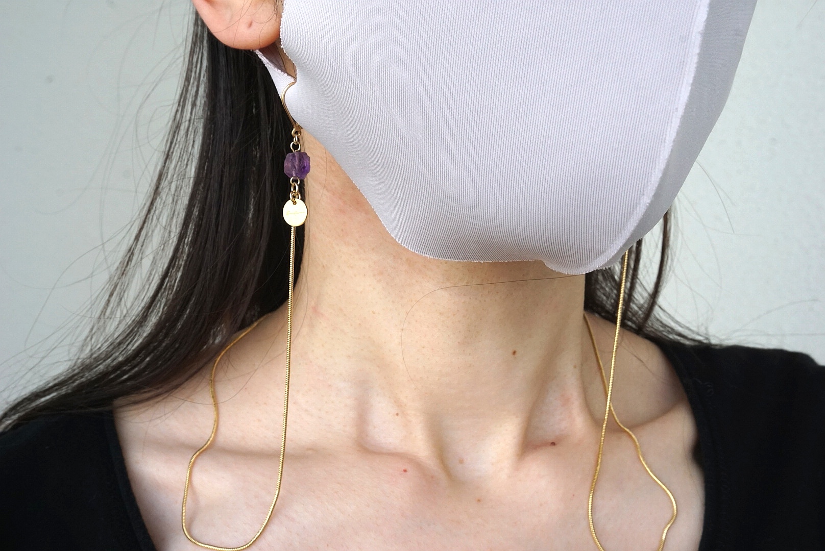 ラフカット天然石 マスクチェーン(ゴールド×アメジスト)の画像3