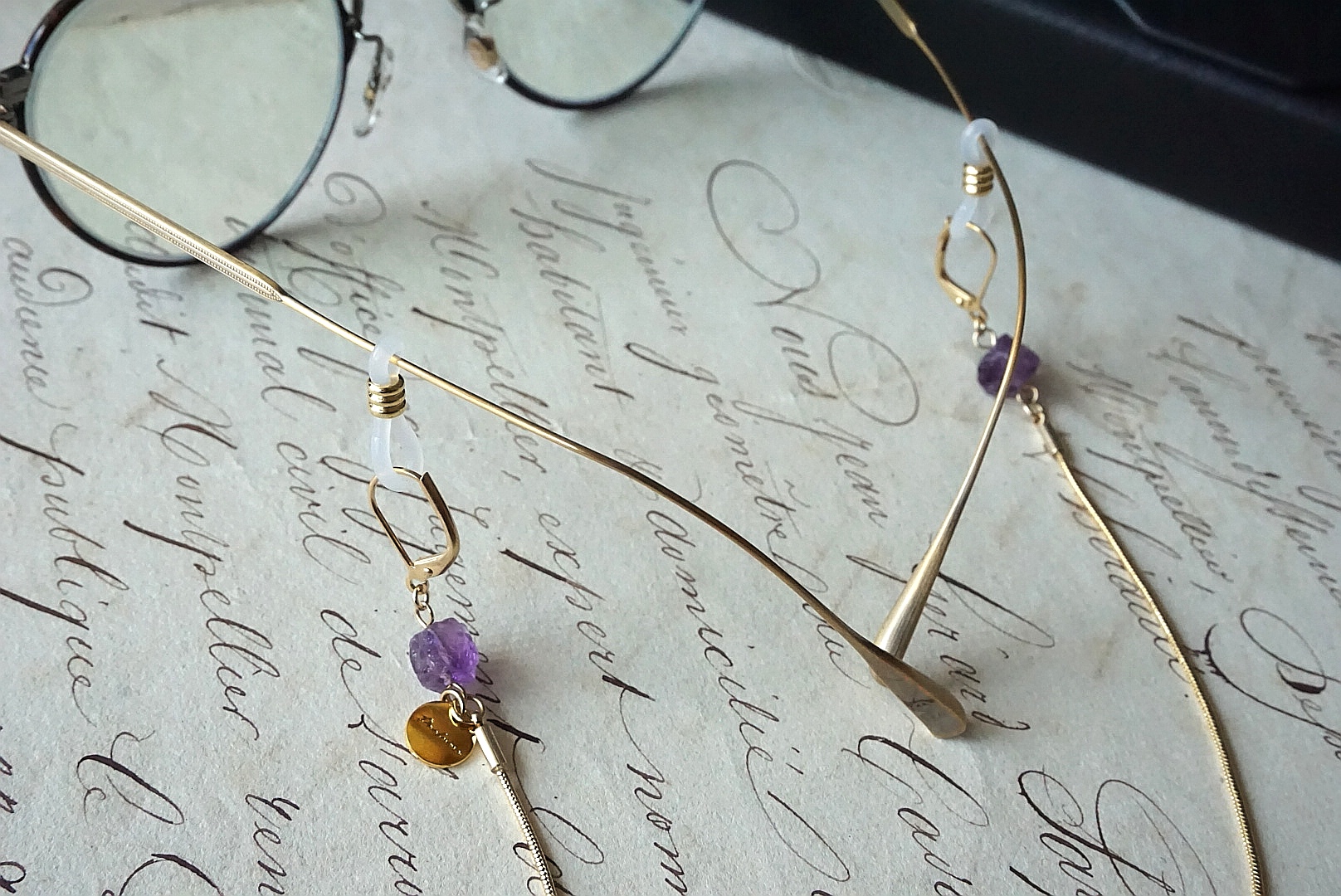 ラフカット天然石 マスクチェーン(ゴールド×アメジスト)の画像5