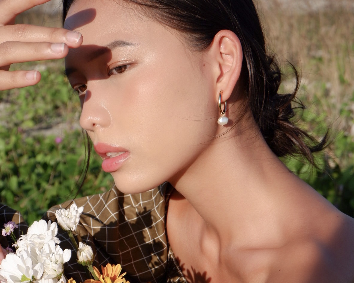 Purity gold hoops with pealの画像5