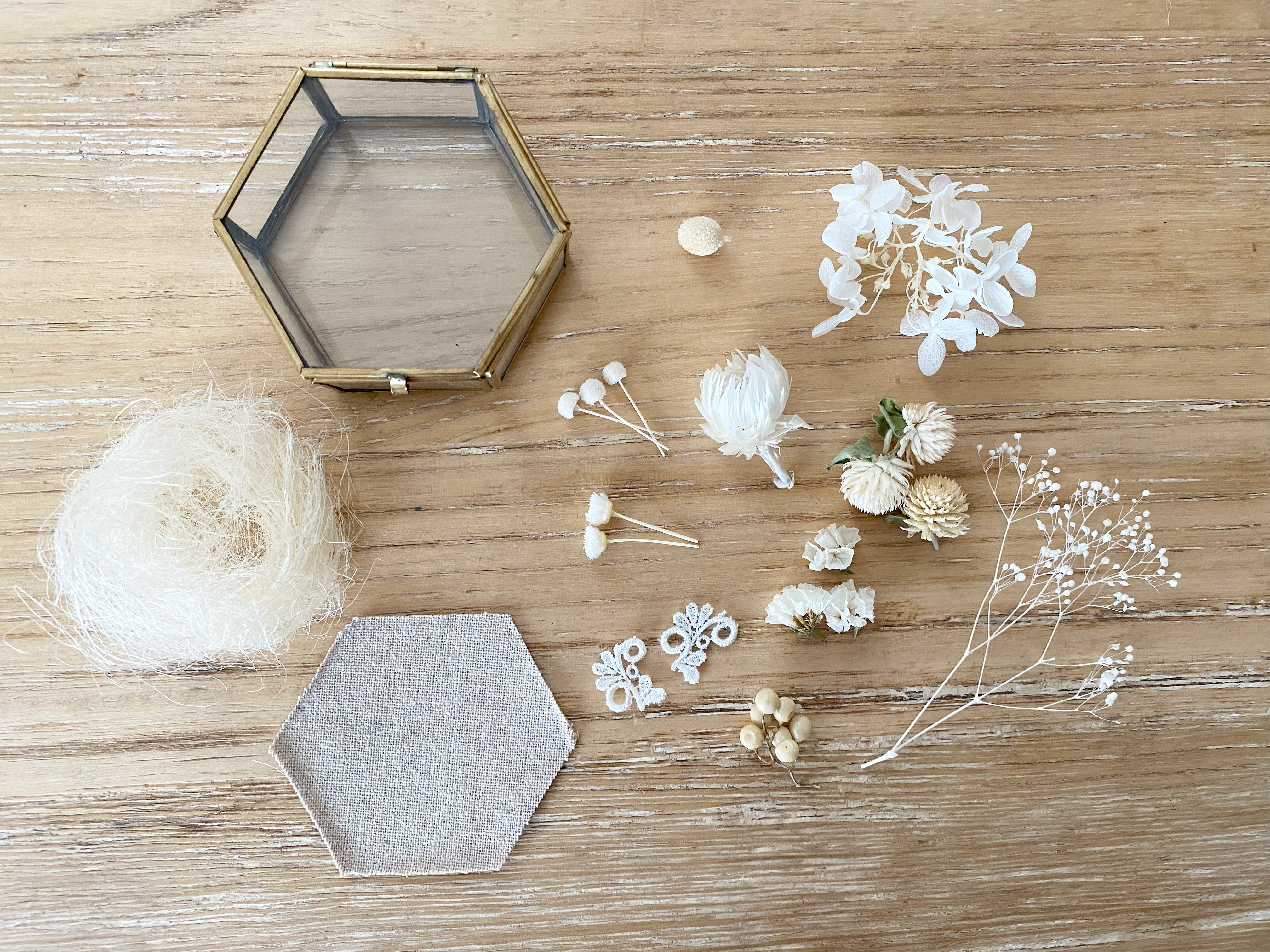 【手作りキット】六角ガラスボックスのリングピローivoryの画像2