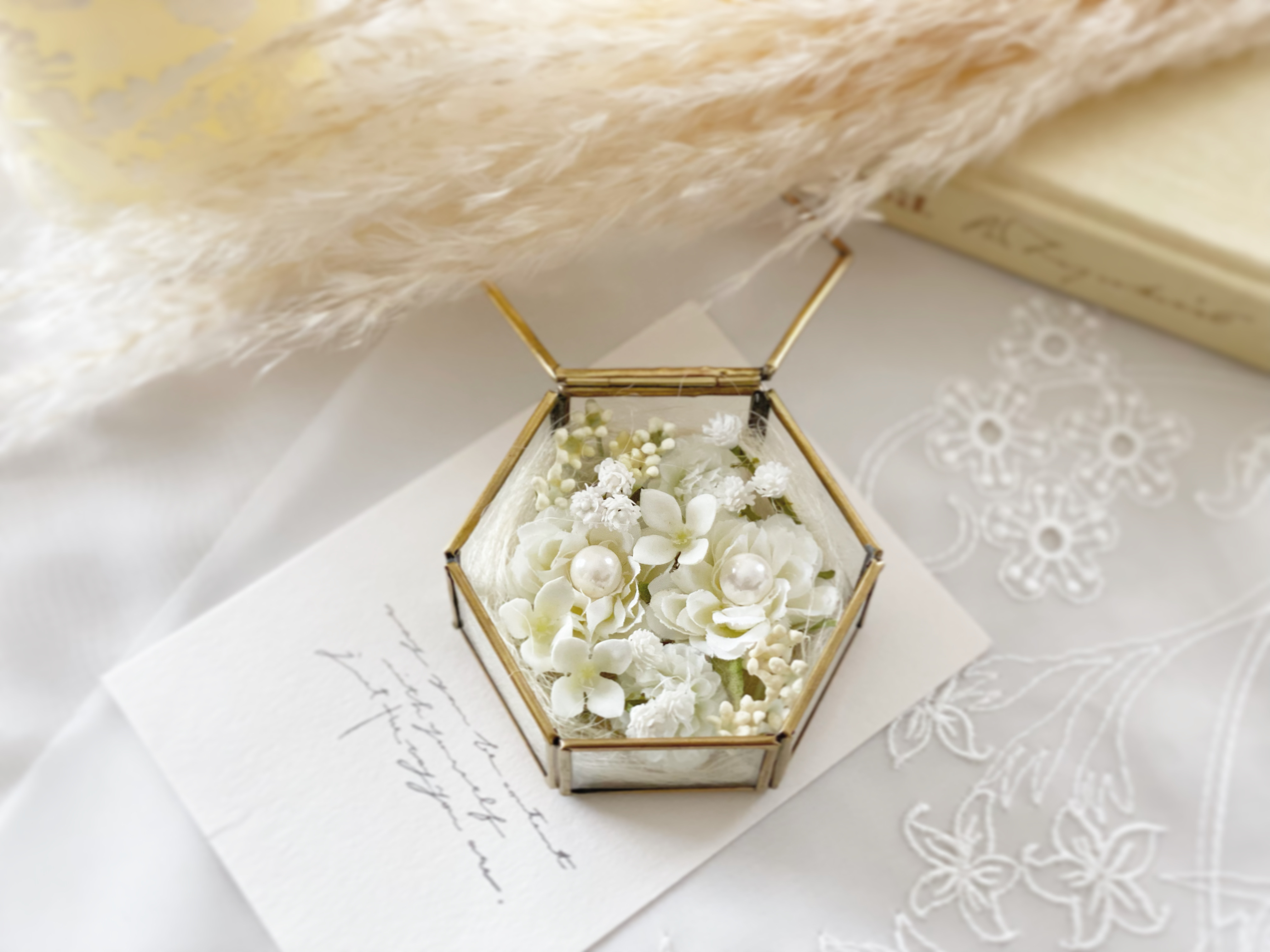 【手作りキット】六角ガラスボックスのリングピローwhite の画像4