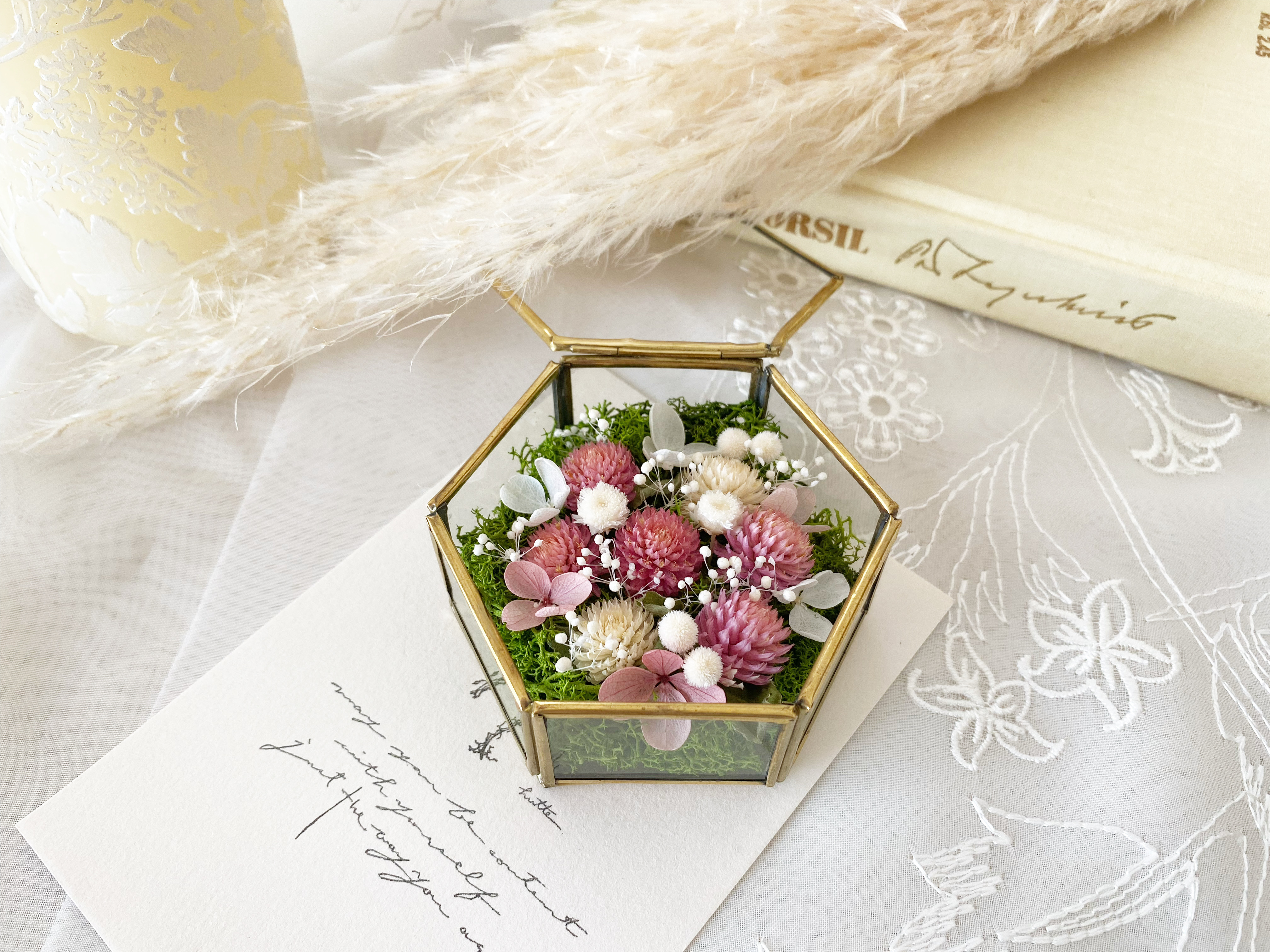 六角ガラスボックスのリングピローpinkの画像3