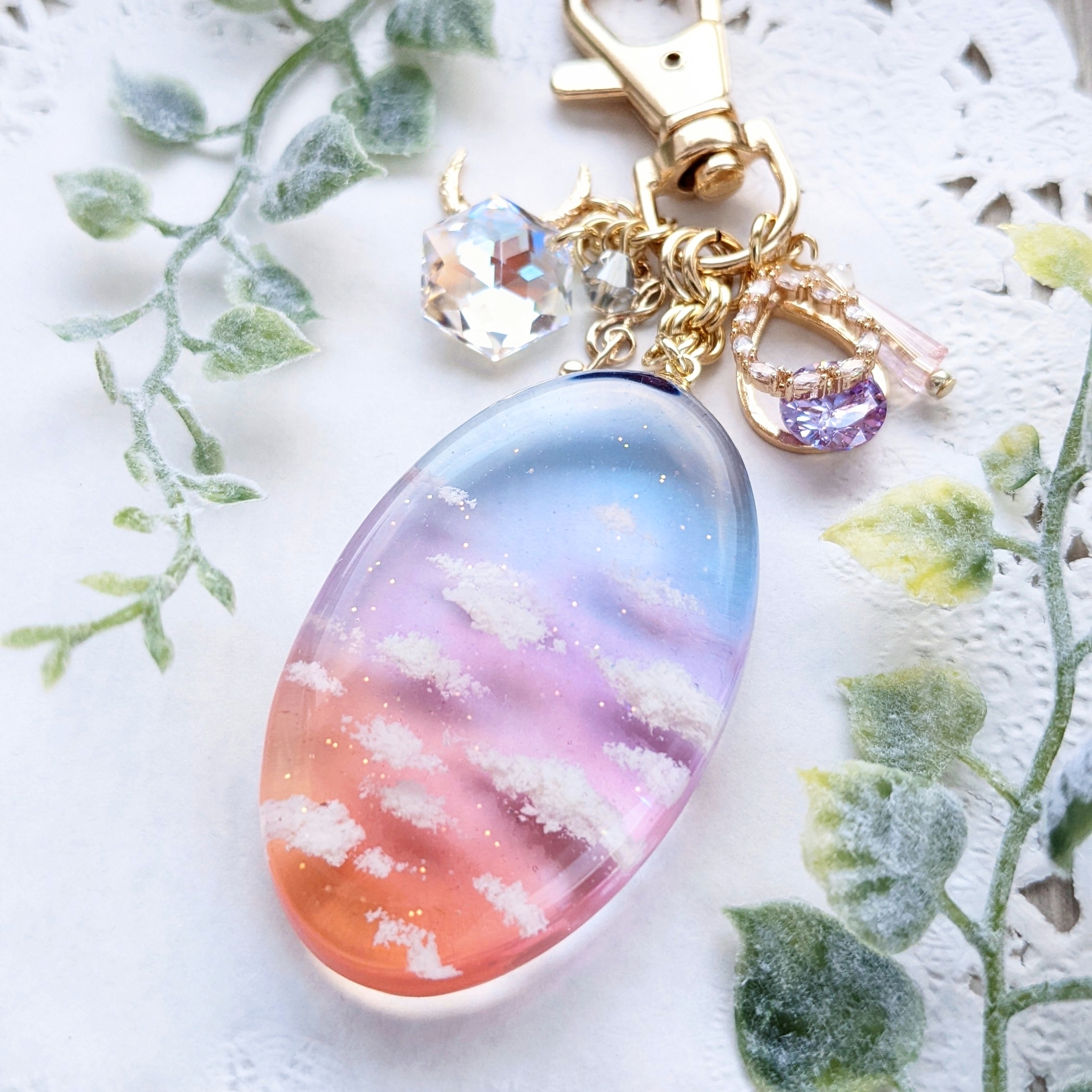 夕焼け空のオーバル型キーホルダーの画像2