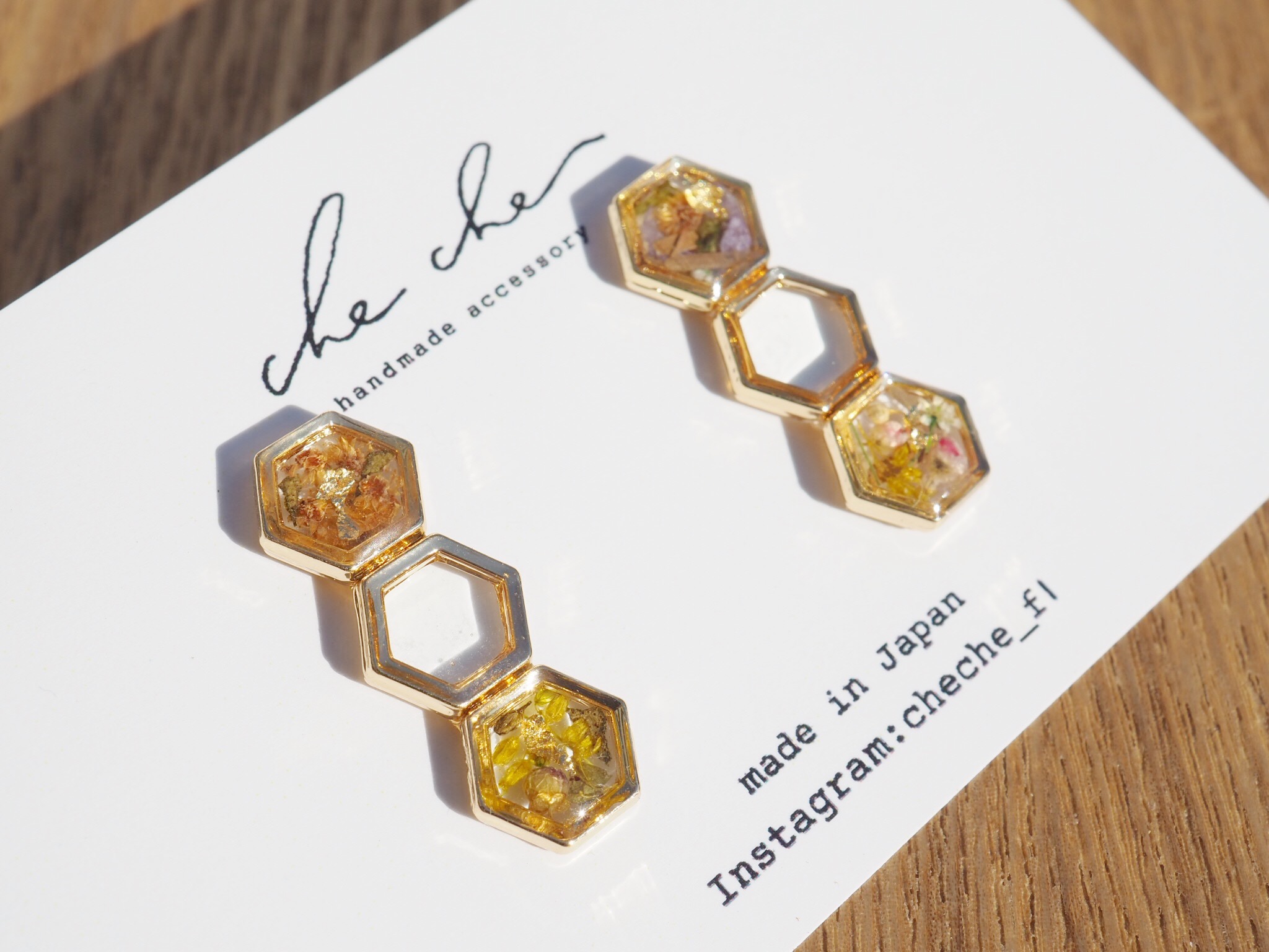 三連ドライフラワーピアスの画像3