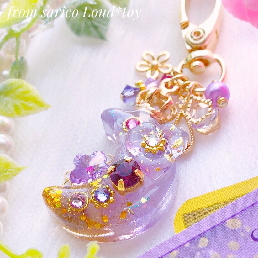 天然石と花の月チャーム🌙アメジストの画像2