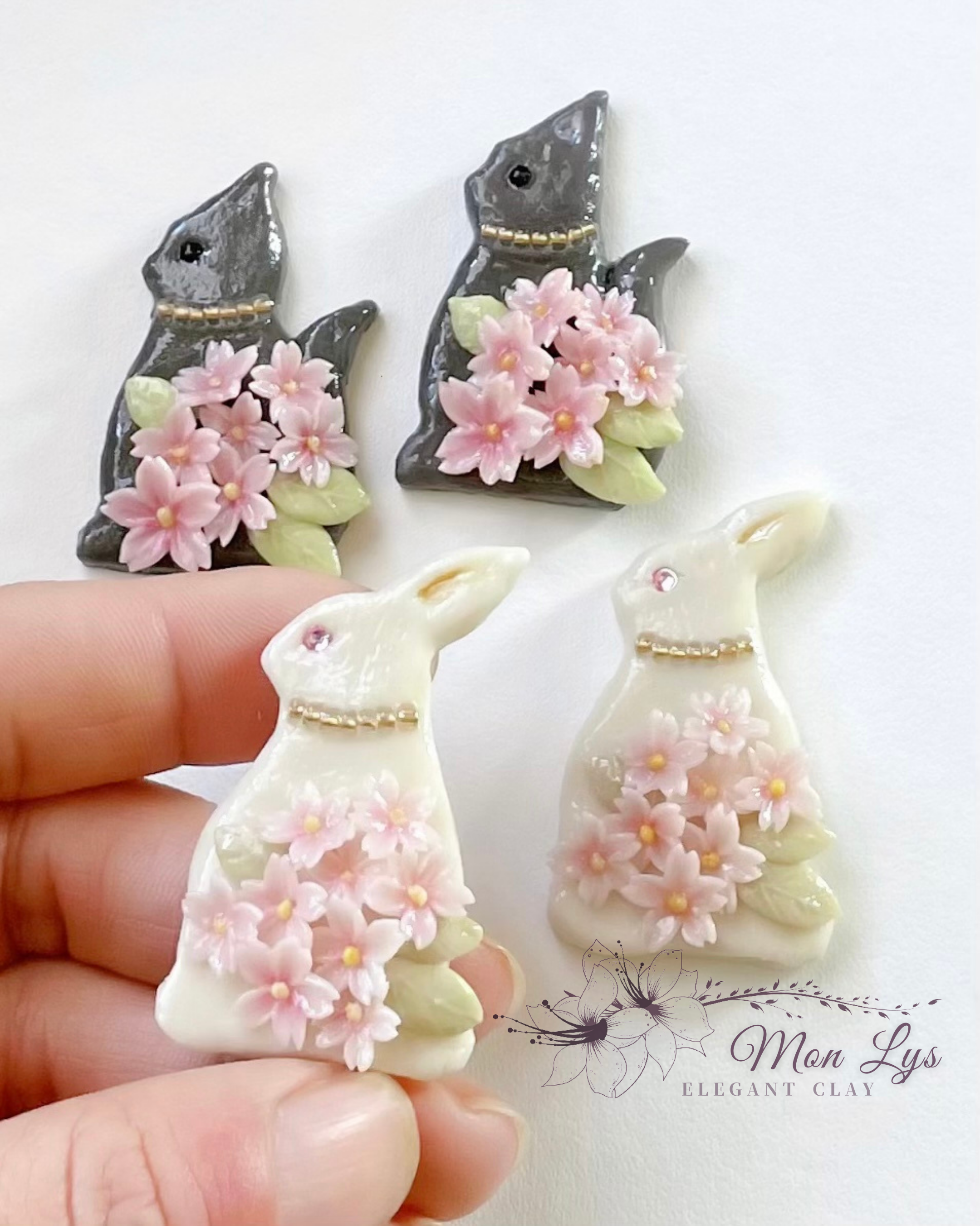 黒猫と桜のピンブローチ（ローズ・ドラジェ〜動物と桜〜シリーズ）の画像2