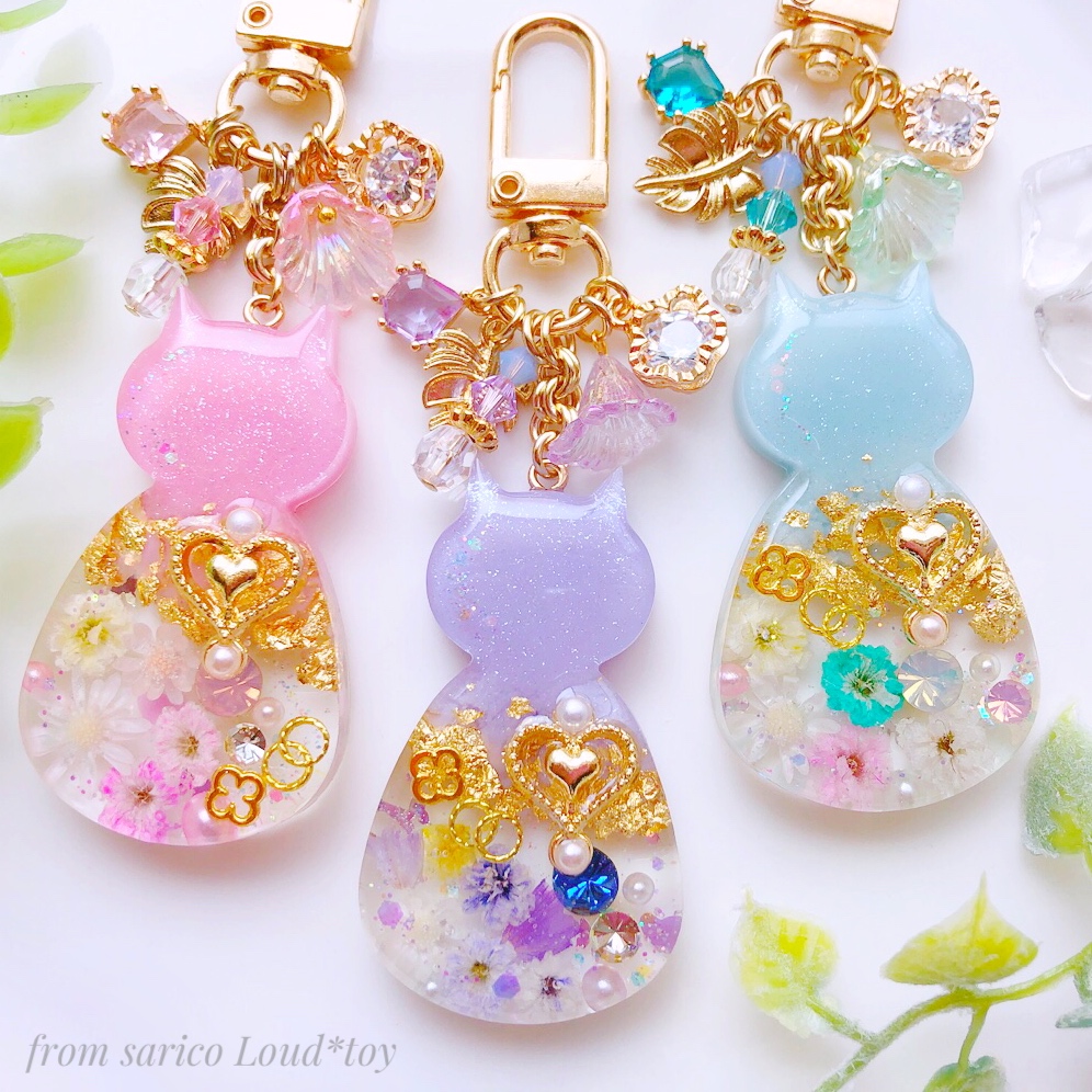 お花畑　猫　チャーム／パープルの画像2