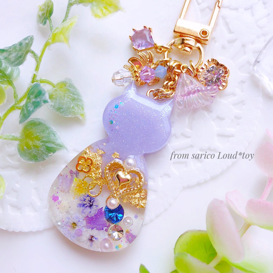 お花畑　猫　チャーム／パープルの画像3