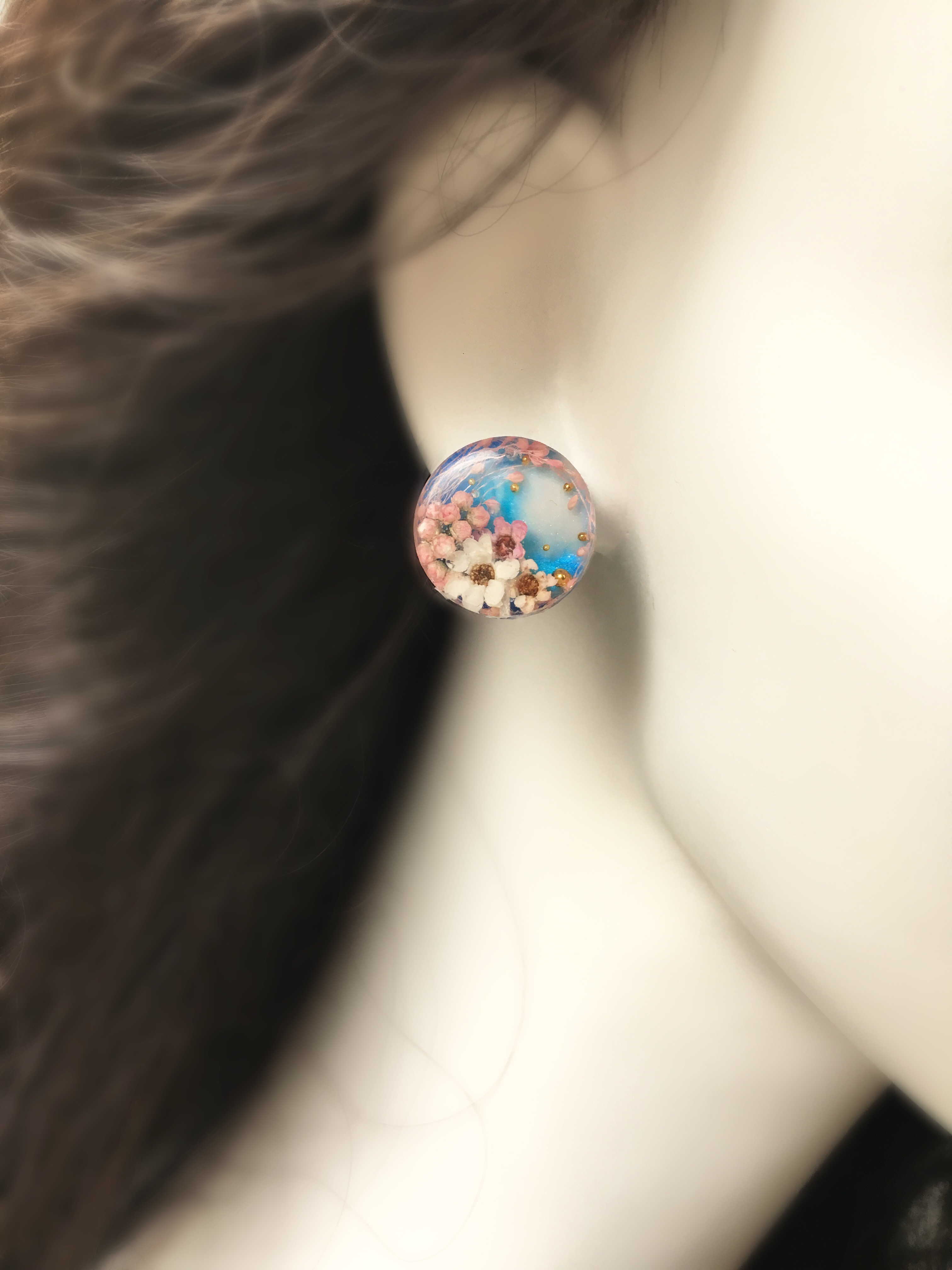 Valentine Collection 🌸受注製作🌸 Blue sky and pink flowers(ピアス・イヤリング)の画像3