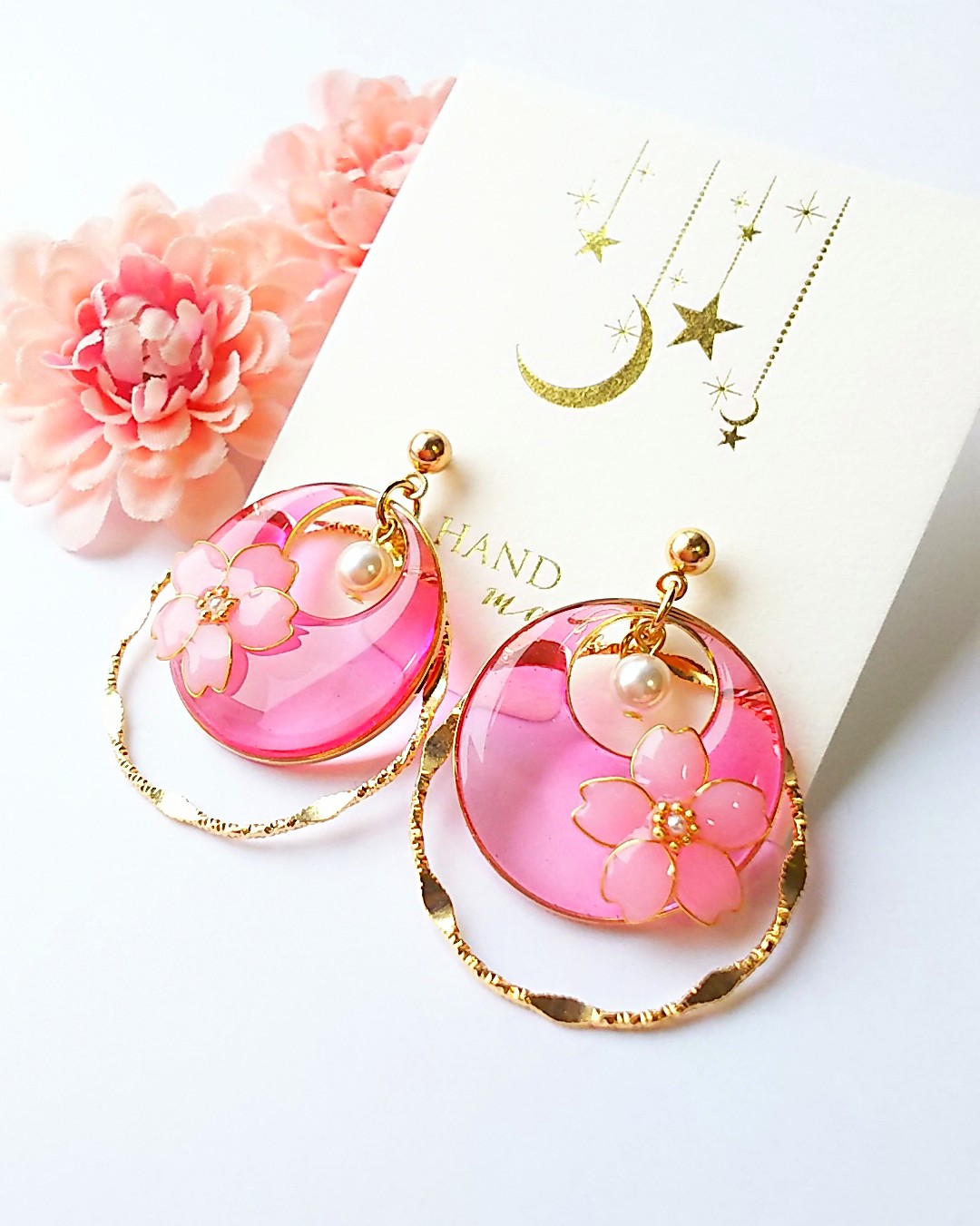 桜のダブルラウンド耳飾り（ピンクカラー）の画像2