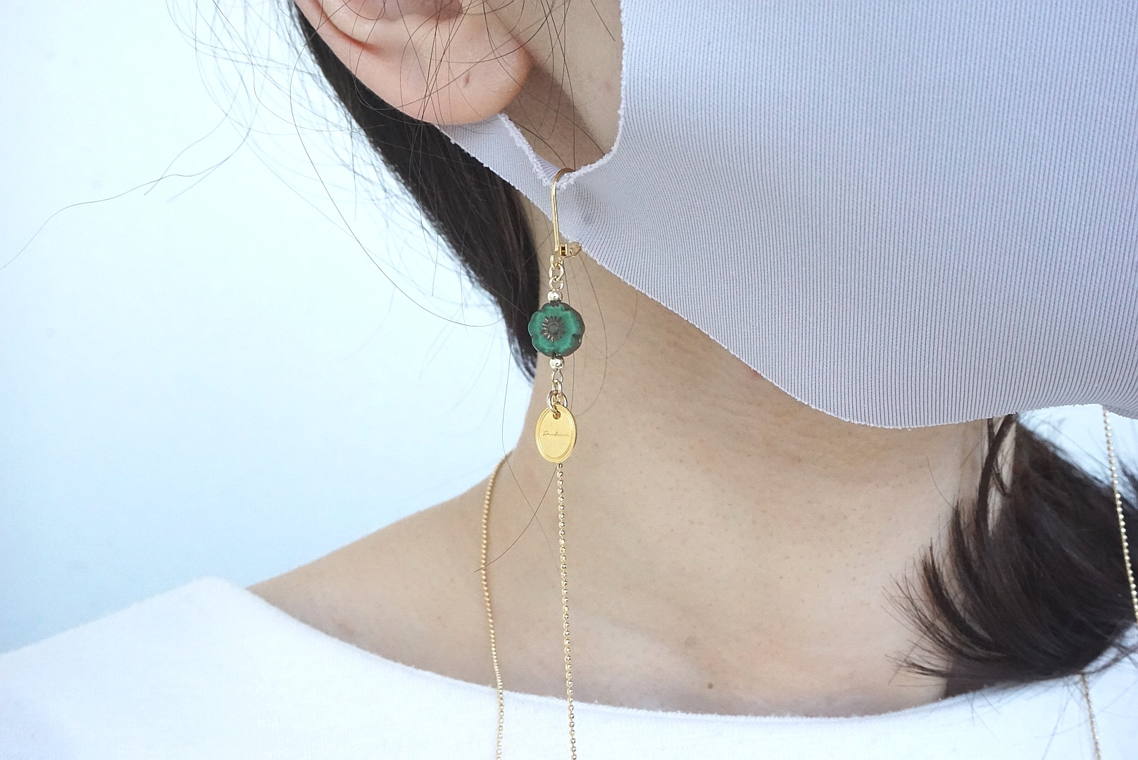 プチフラワー(グリーン×ゴールド)マスクチェーンの画像2