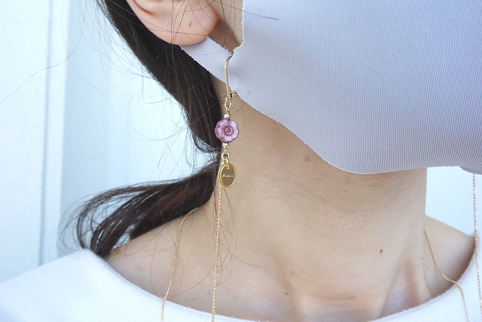 プチフラワー(ピンク×ゴールド)マスクチェーンの画像2