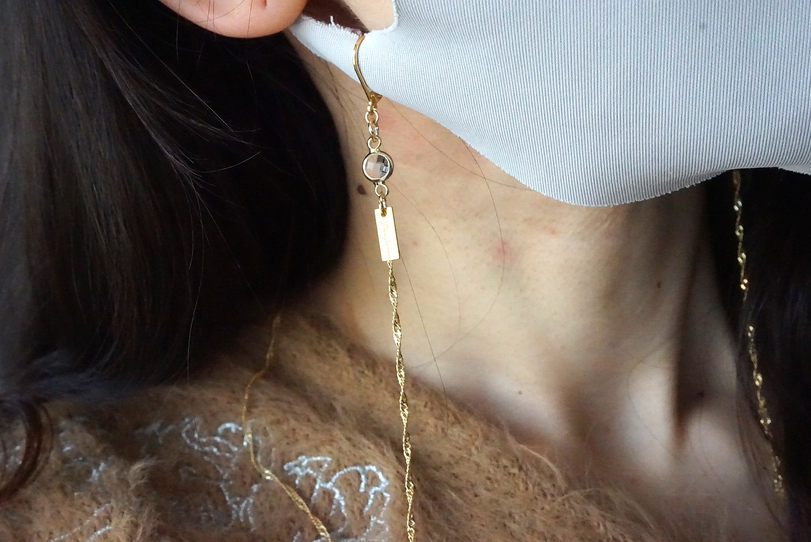 ガラスビジュー(クリア×ゴールド)マスクチェーンの画像2