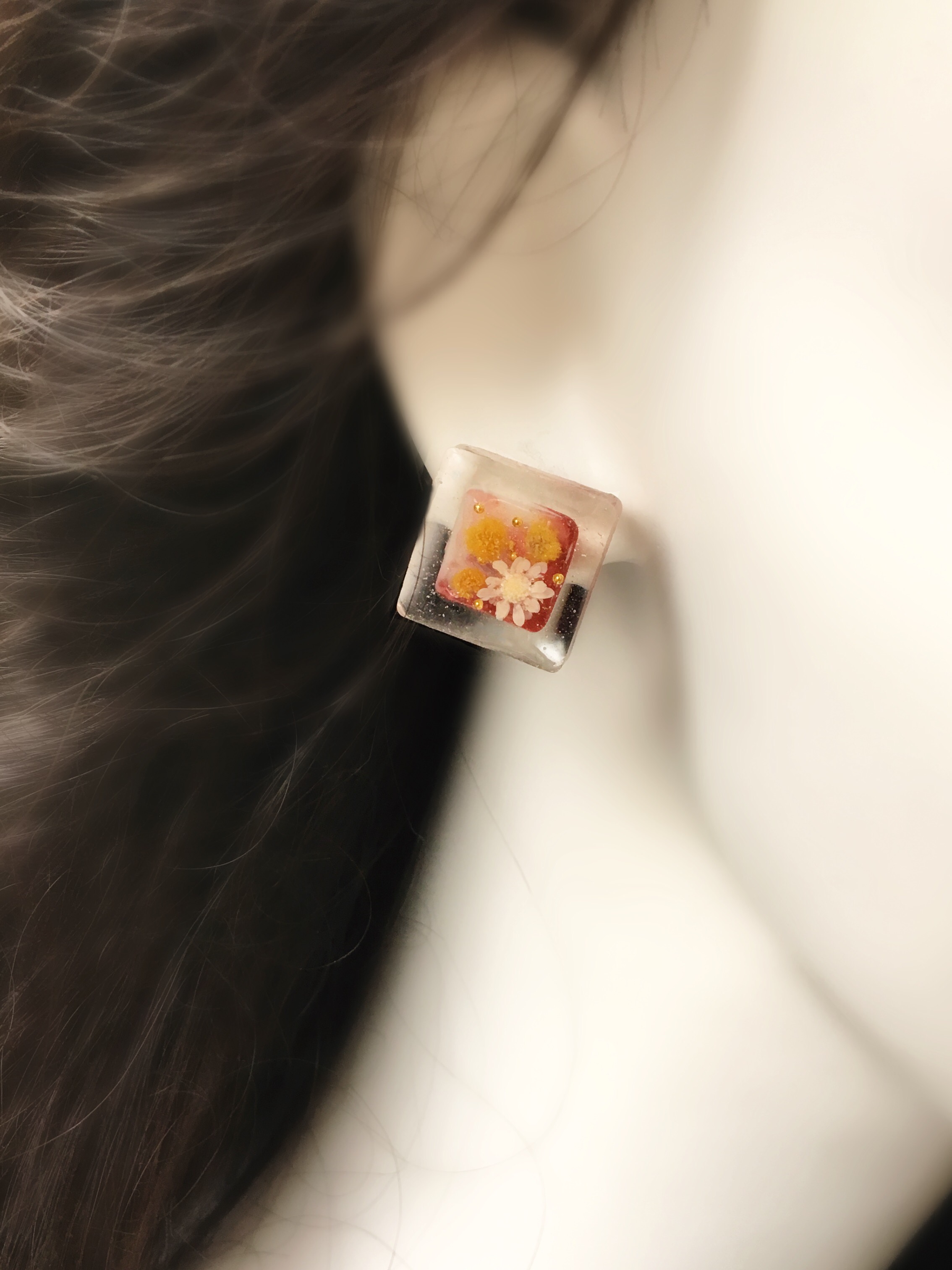 🌸受注製作🌸 Cute flower inside clear frame(ピアス・イヤリング)4カラーオプションの画像5