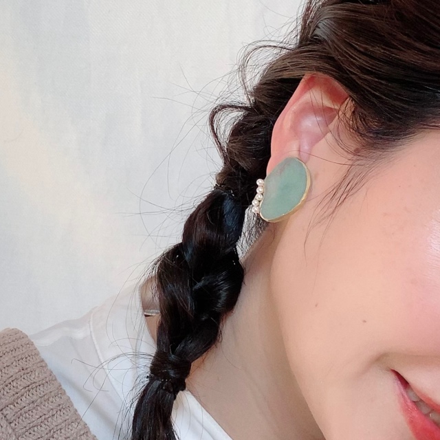 サイドパール レジンジオード ピアス/イヤリング (グリーン)の画像4