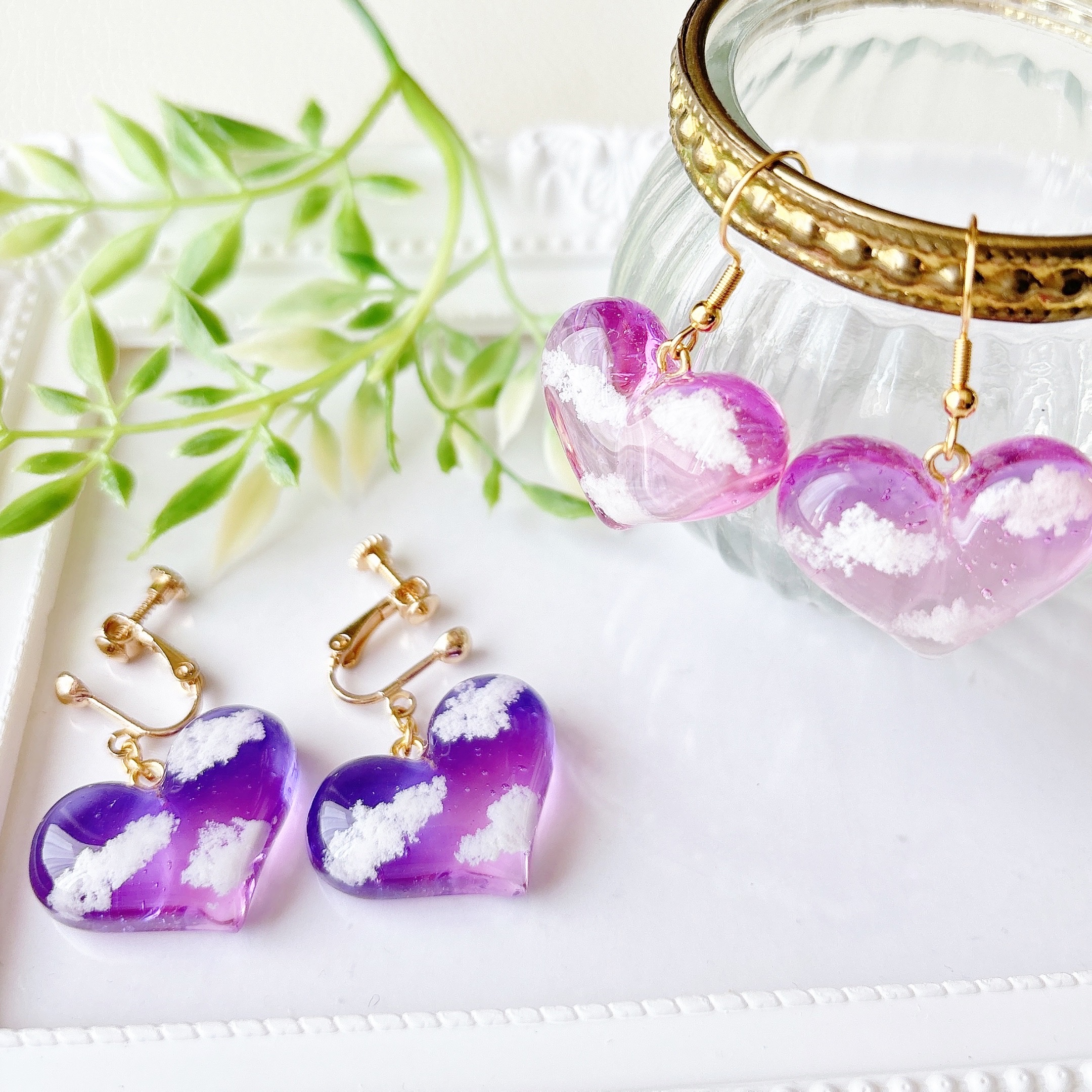 ハートの空。.*<朝焼け> ハート型レジンピアス・イヤリングの画像2