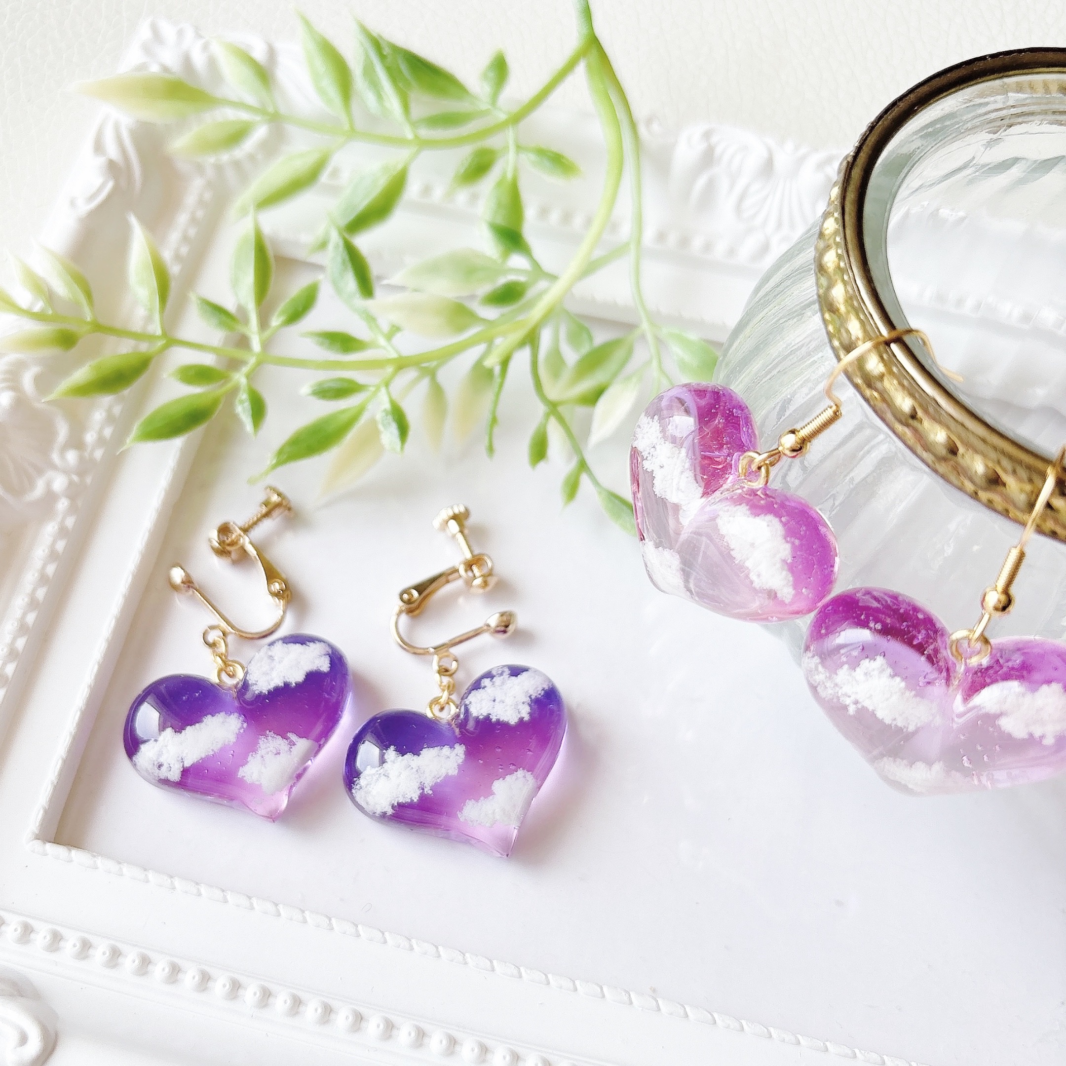 ハートの空。.*<朝焼け> ハート型レジンピアス・イヤリングの画像3