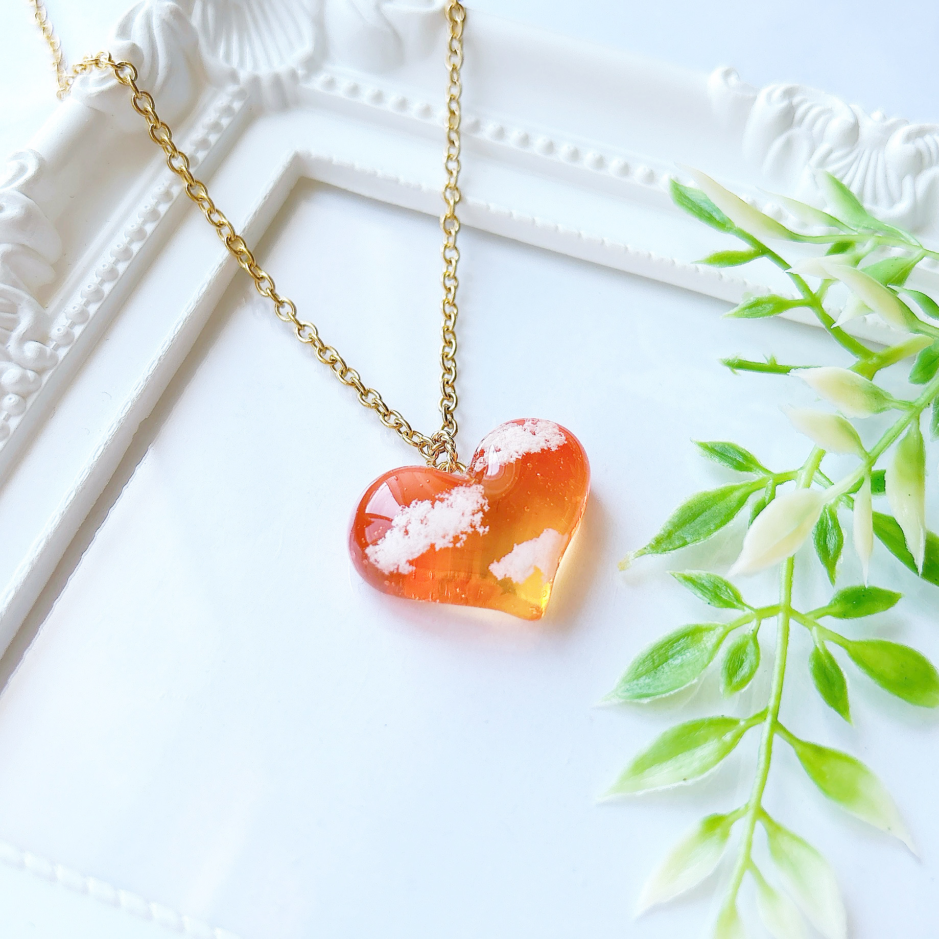 ハートの空。.*<夕焼け> ハート型レジンネックレスの画像2