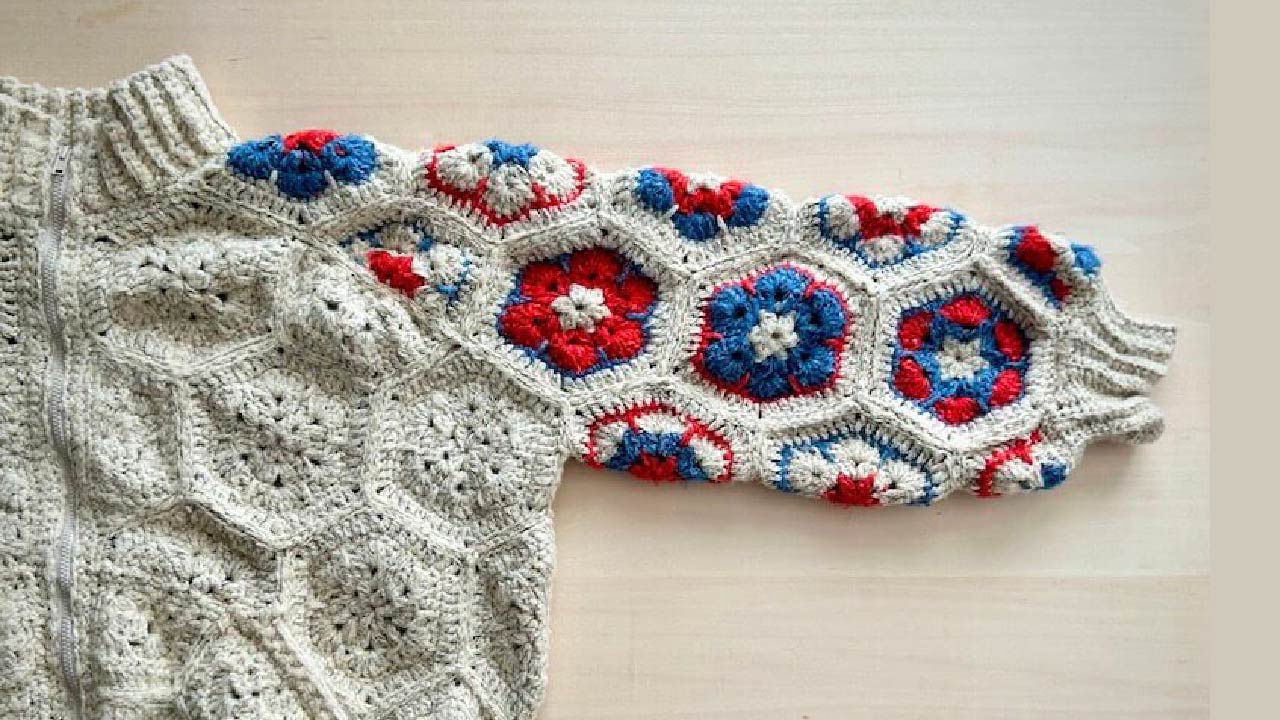 【キット】〈かぎ針編み〉アフリカンモチーフのパッチワークブルゾンの画像5