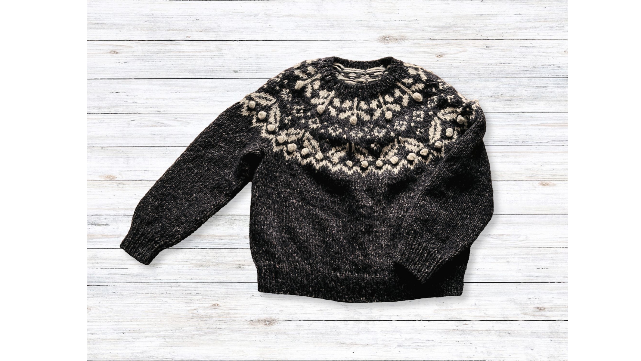 手編みキット　棒針編み 北欧風トップダウン丸ヨークセーター　毛糸着分と編み図の画像3