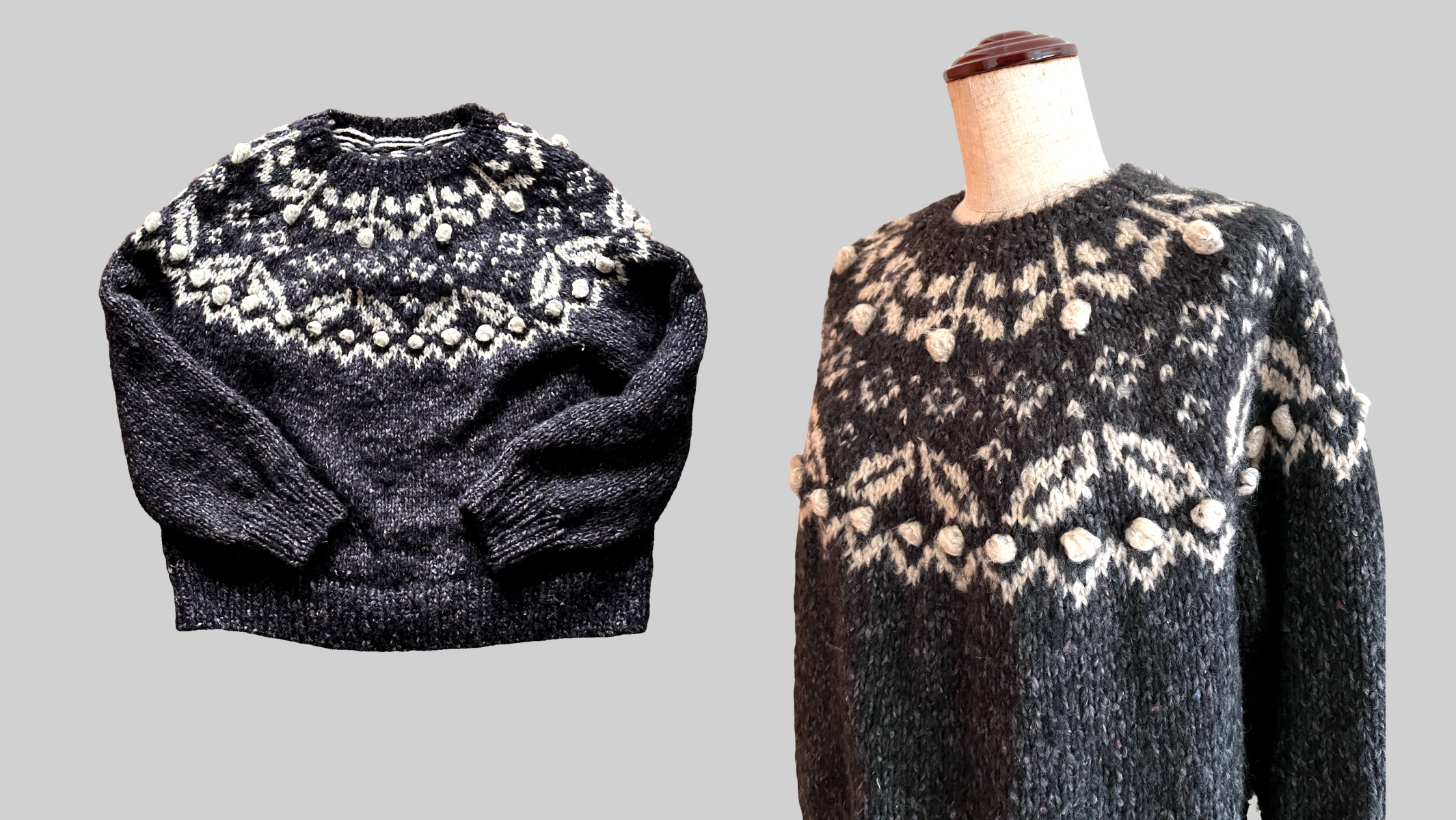 棒針編み 北欧風トップダウン丸ヨークセーター　Mサイズ　完成品の画像2