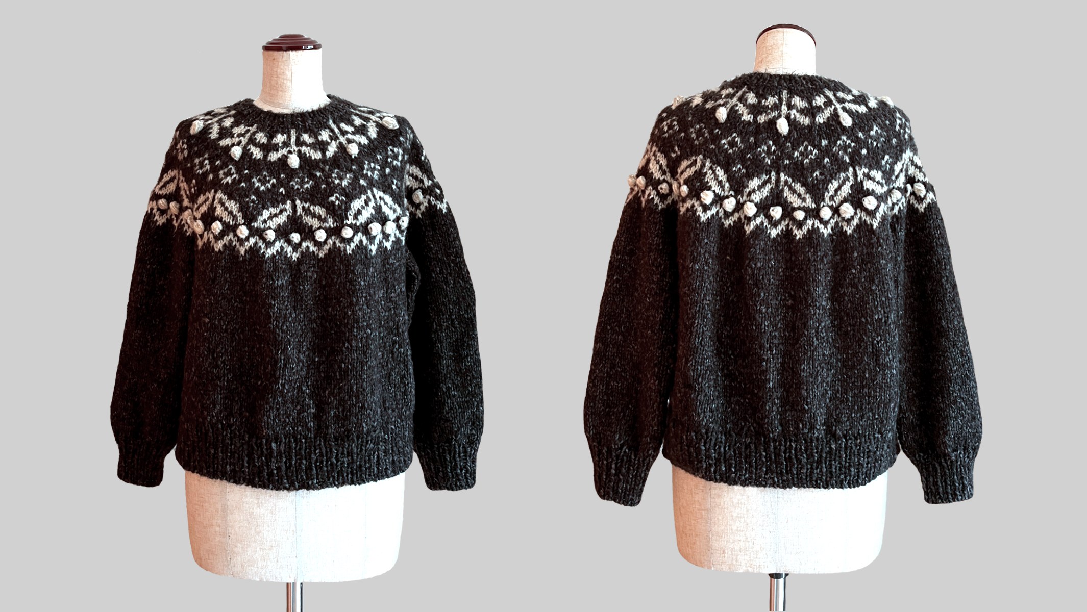 棒針編み 北欧風トップダウン丸ヨークセーター　Mサイズ　完成品の画像3