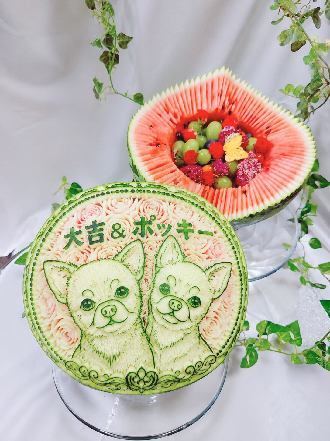 ペット　似顔絵スイカ　フルーツカービング　プレゼント　誕生日の画像2