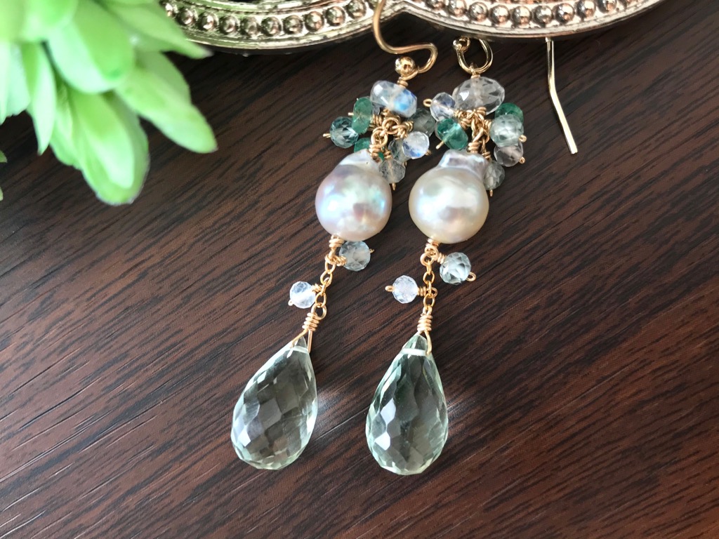14kgf グリーンアメジストとあこや真珠 ピアス/イヤリング Classyの画像2