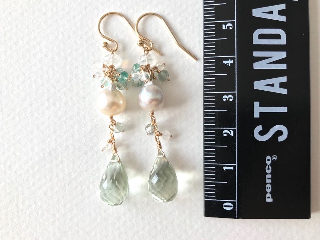 14kgf グリーンアメジストとあこや真珠 ピアス/イヤリング Classyの画像4