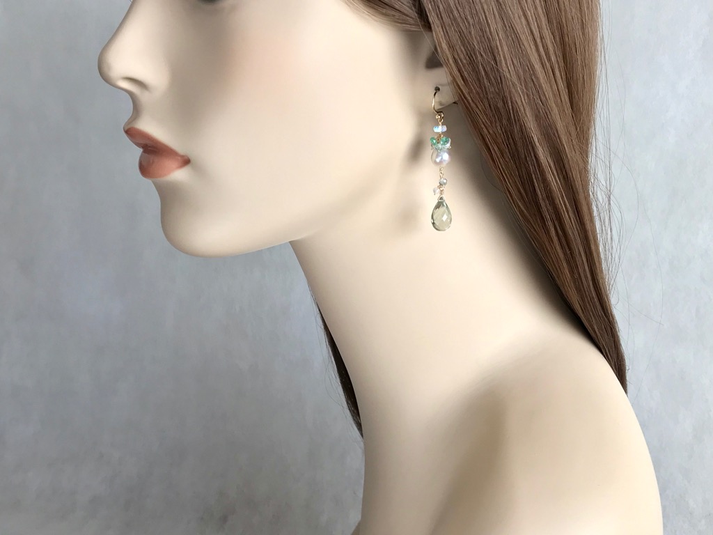 14kgf グリーンアメジストとあこや真珠 ピアス/イヤリング Classyの画像5