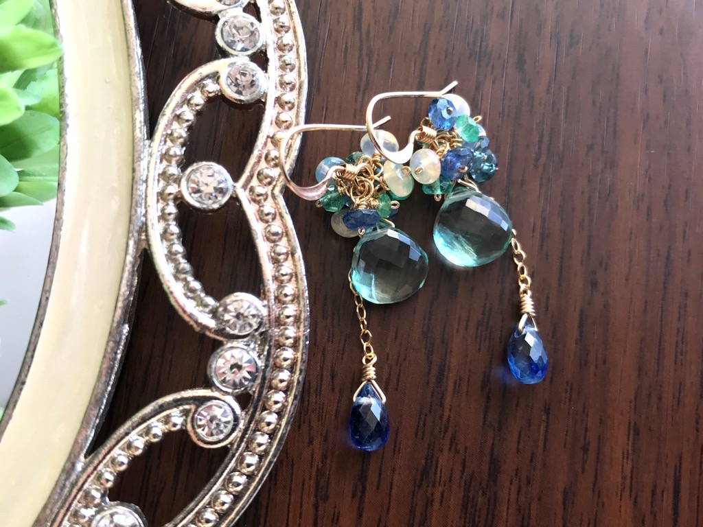 14kgf グリーンフローライトとカイヤナイト ピアス/イヤリング Dressyの画像2