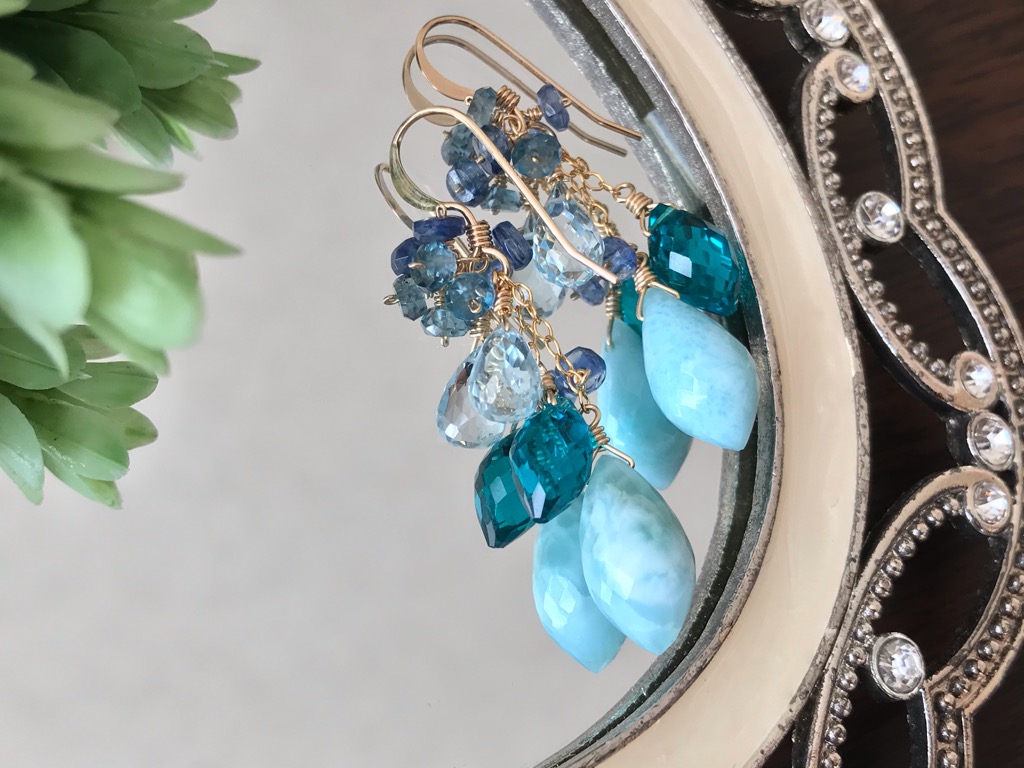 14kgf 大粒ラリマーとピーコックカラー ピアス/イヤリング Skywardの画像2