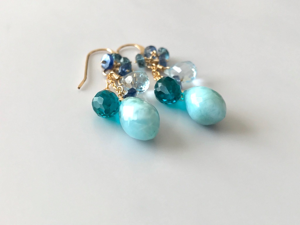 14kgf 大粒ラリマーとピーコックカラー ピアス/イヤリング Skywardの画像3