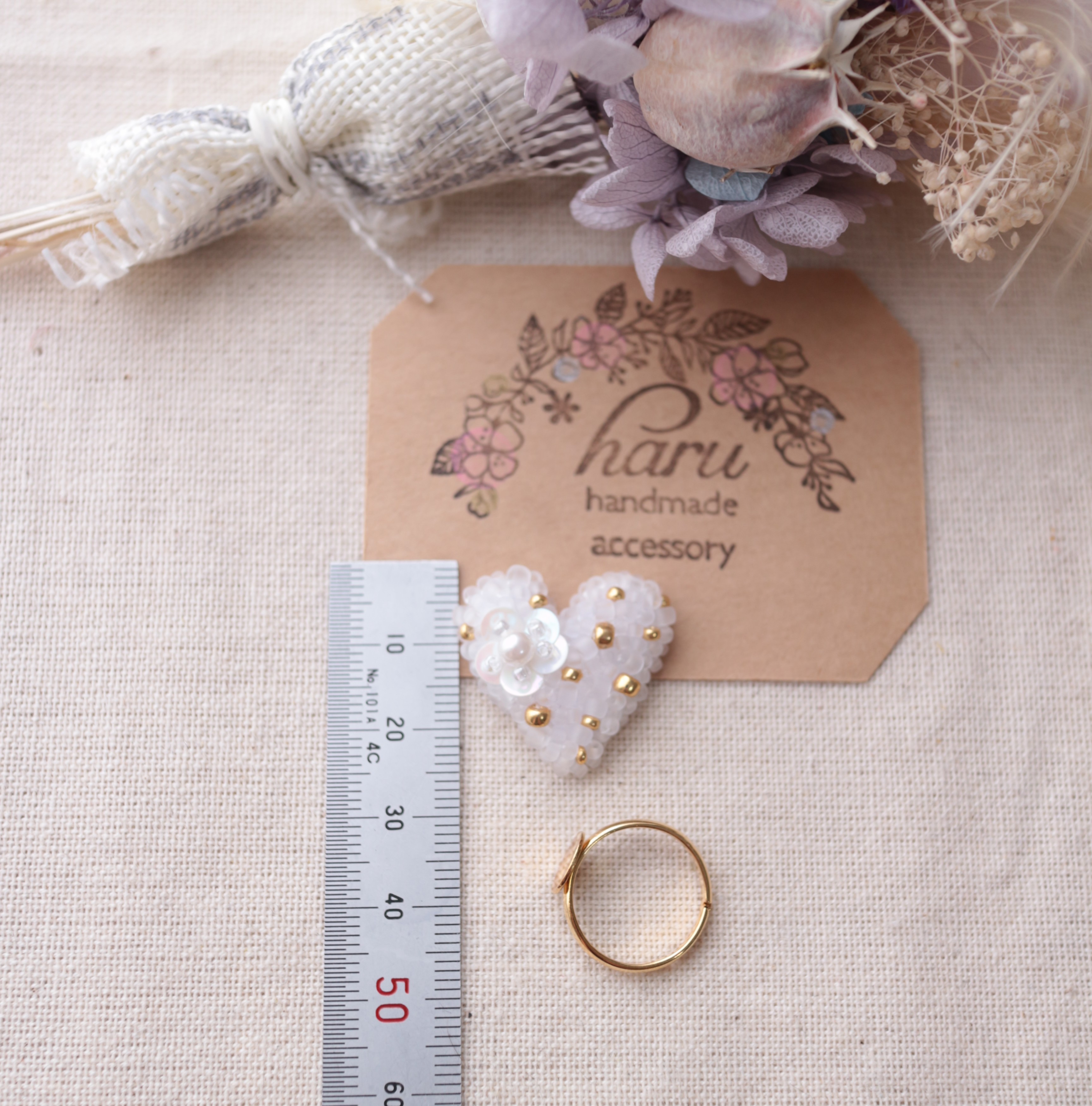 ビーズ刺繍ハートリング【ゴールド】の画像4