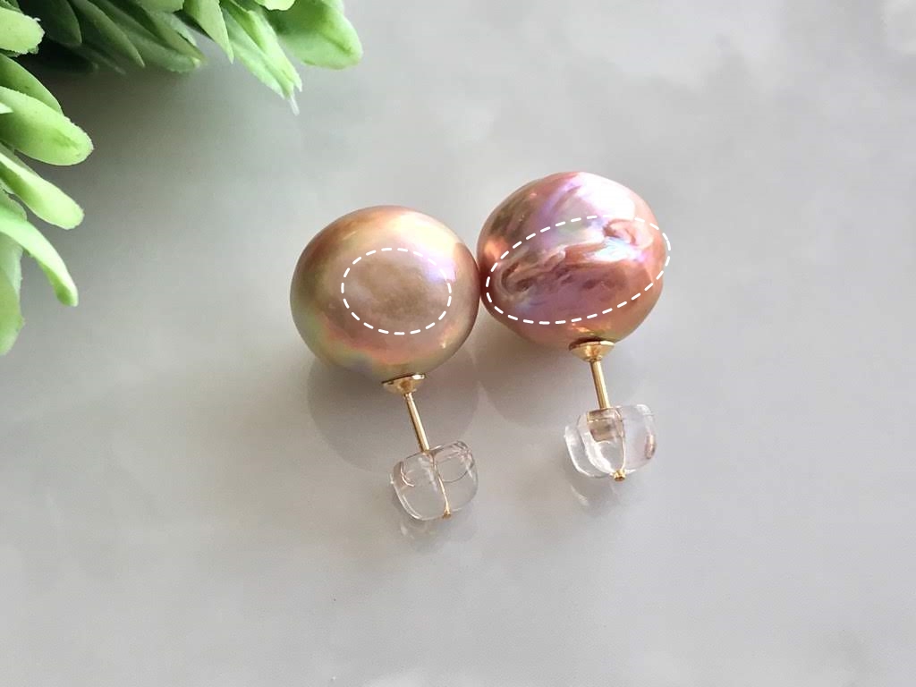 K14GF エジソンパール セミバロック スタッドピアス Peachの画像2