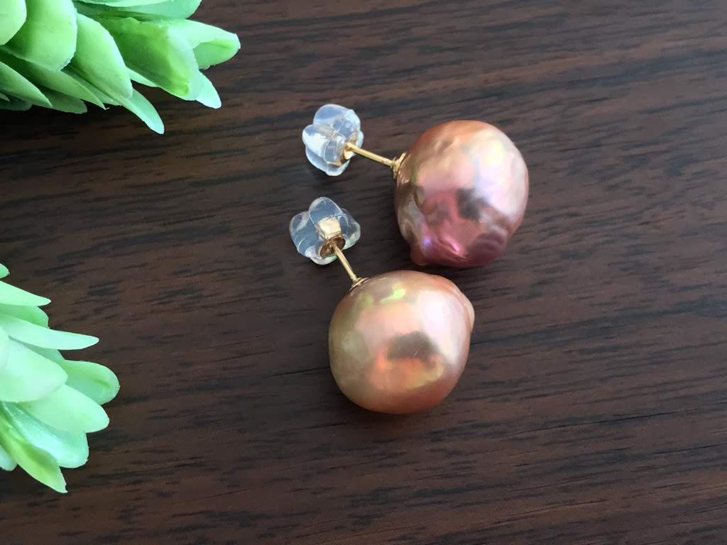 K14GF エジソンパール セミバロック スタッドピアス Peachの画像3