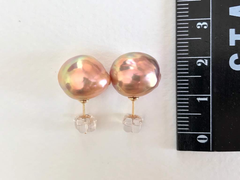 K14GF エジソンパール セミバロック スタッドピアス Peachの画像4