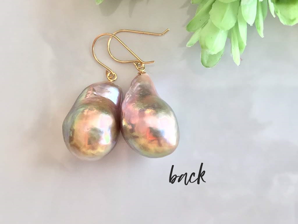 K18/Pt900 エジソンパール しずくバロック フレンチフックピアス iridescent colorの画像2