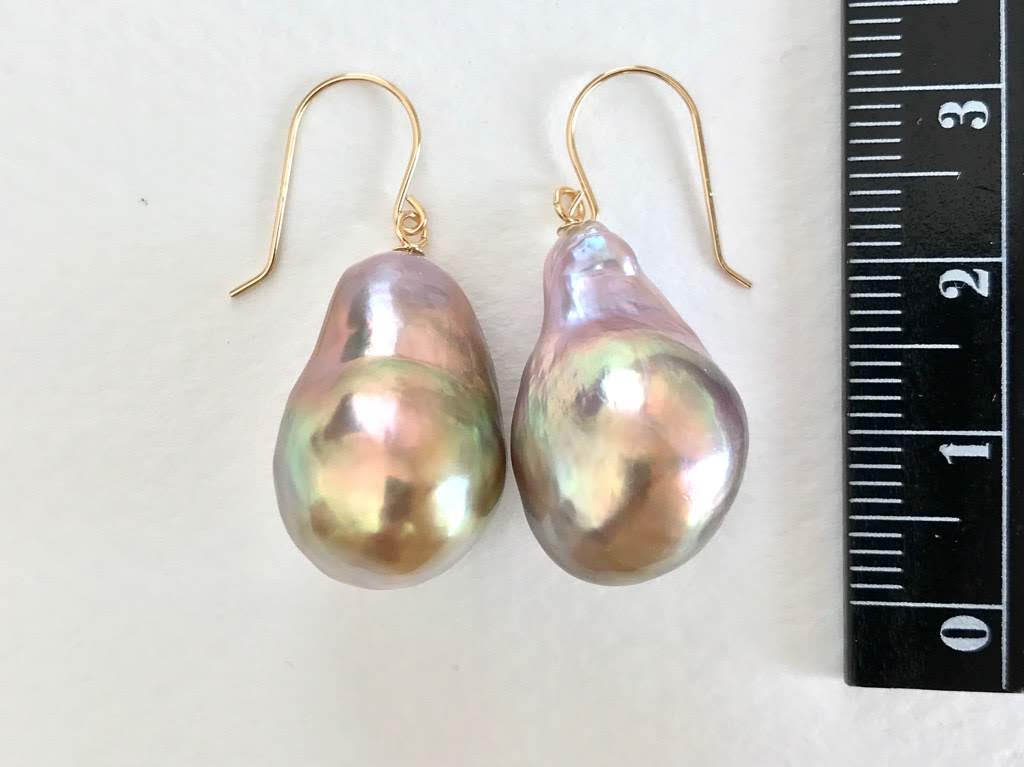 K18/Pt900 エジソンパール しずくバロック フレンチフックピアス iridescent colorの画像4