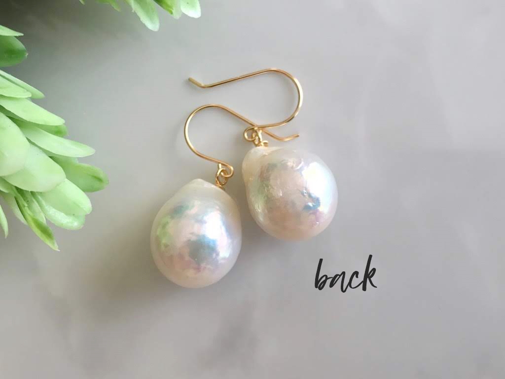 K18/Pt900 エジソンパール しずくバロック フレンチフックピアス White Bの画像2