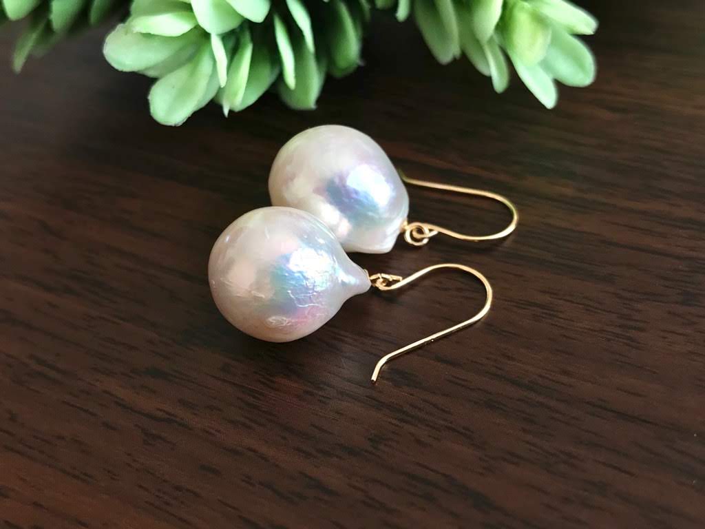 K18/Pt900 エジソンパール しずくバロック フレンチフックピアス White Bの画像3