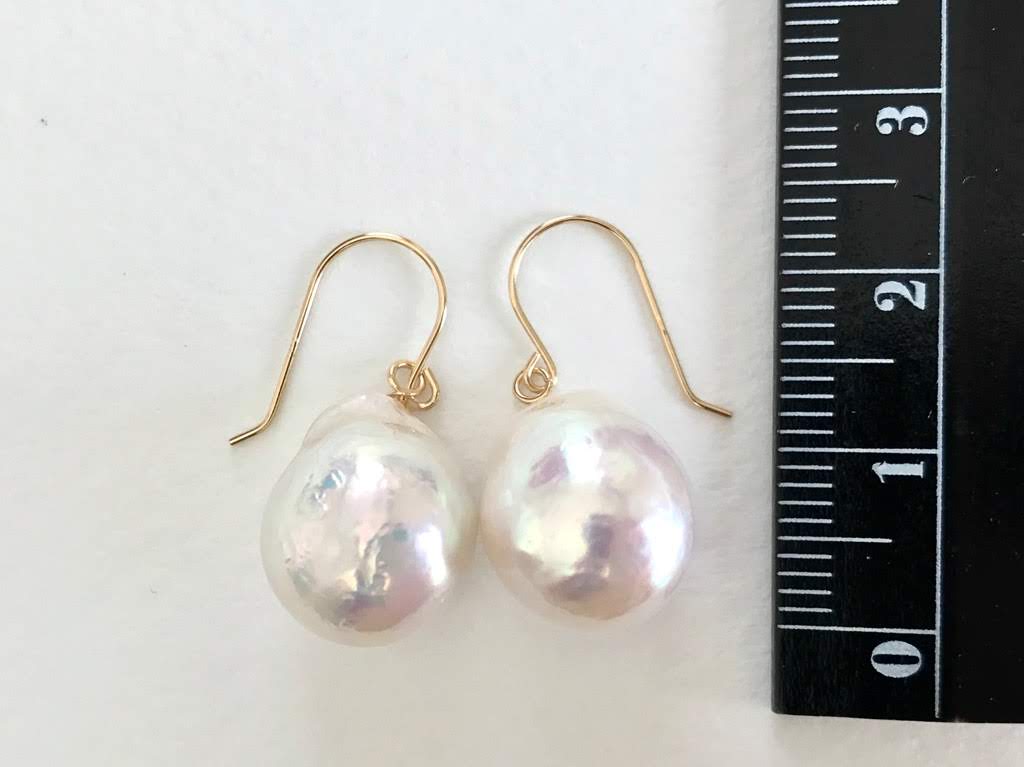 K18/Pt900 エジソンパール しずくバロック フレンチフックピアス White Bの画像4