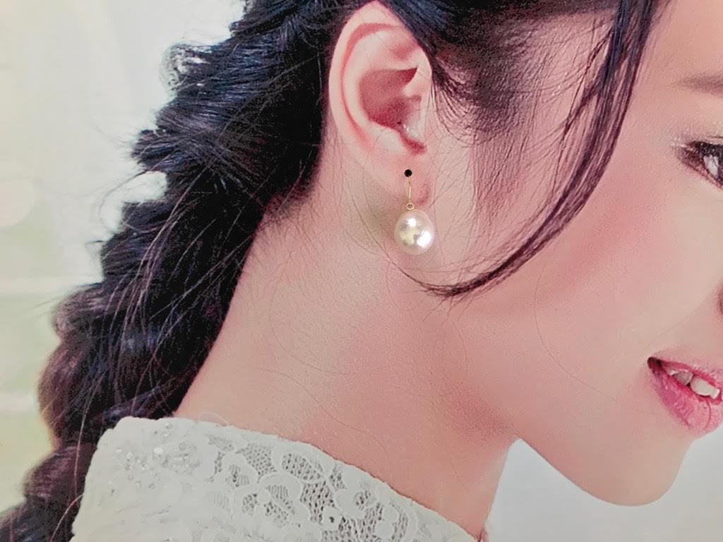 K18/Pt900 エジソンパール しずくバロック フレンチフックピアス White Bの画像5