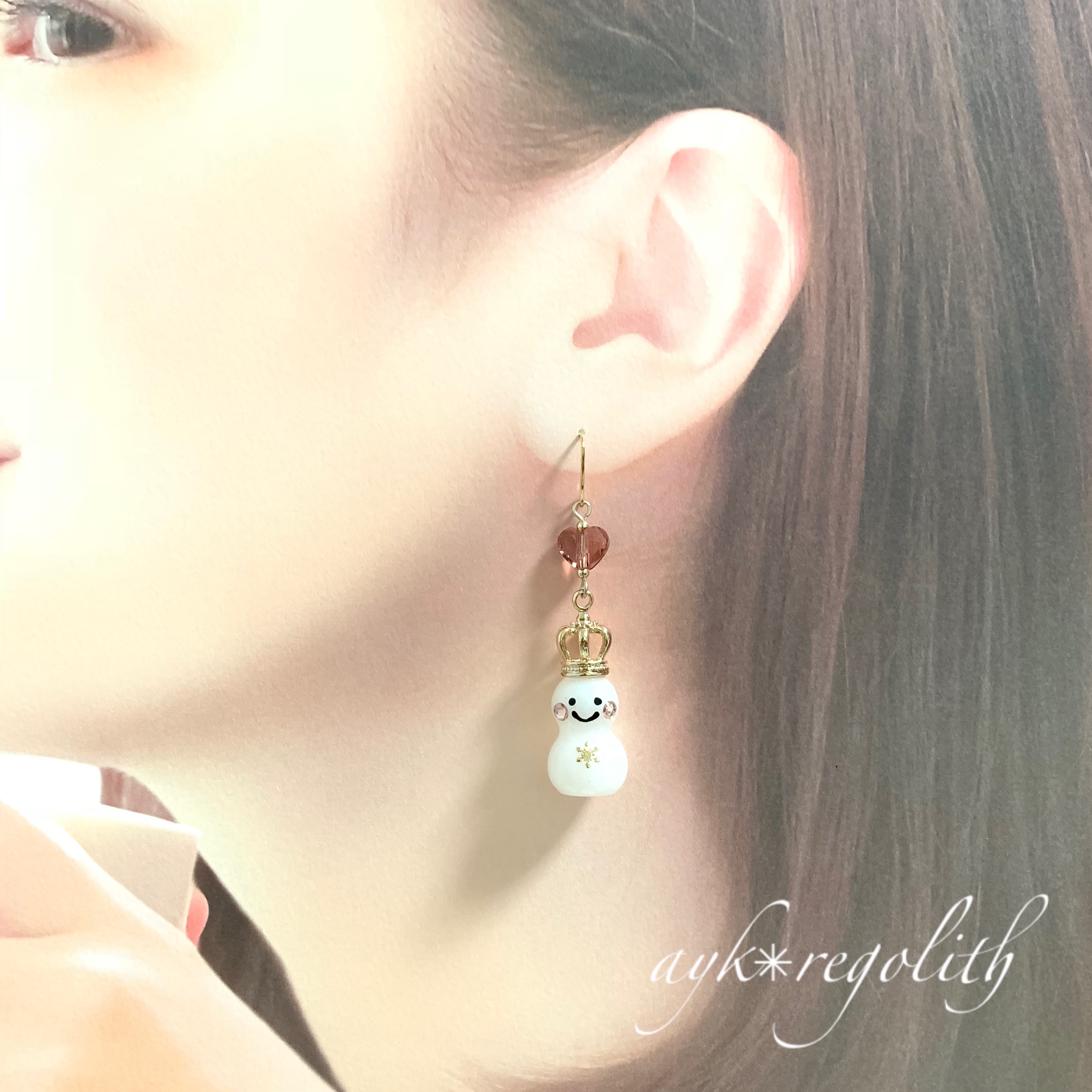 雪だるまカップルピアス【ヴィンテージローズ】の画像2