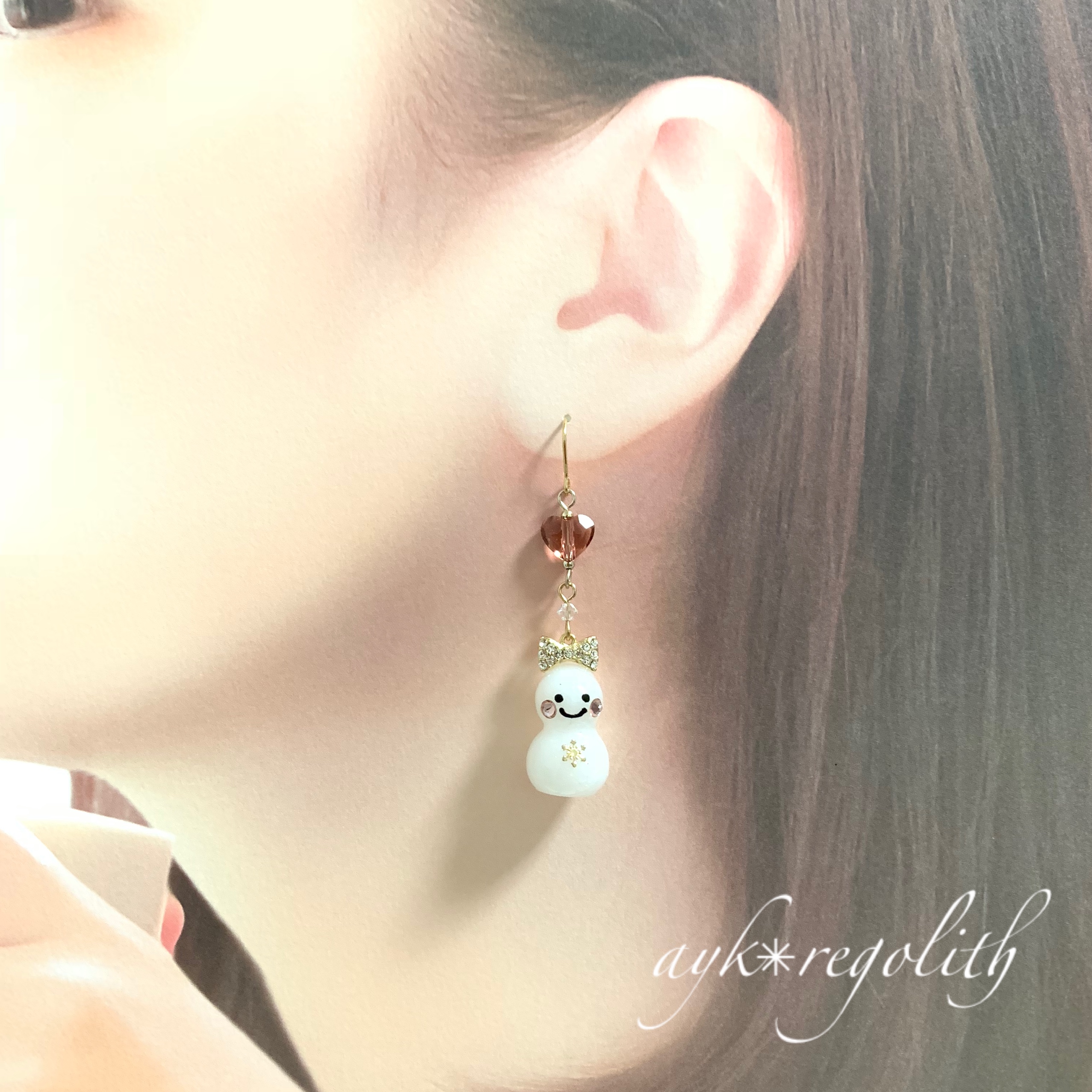 雪だるまカップルピアス【ヴィンテージローズ】の画像3