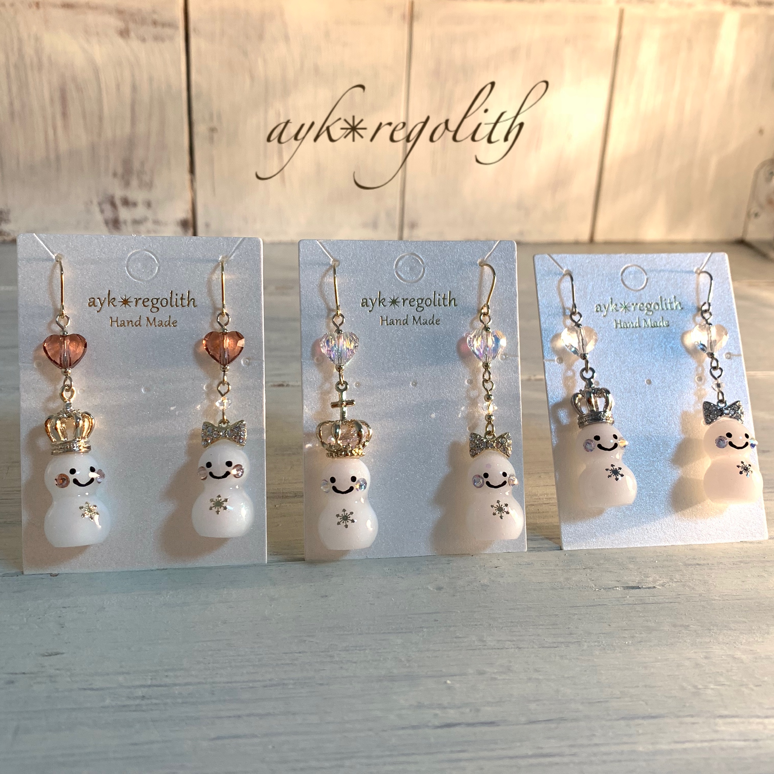 雪だるまカップルピアス【クリスタル シルバー】の画像4