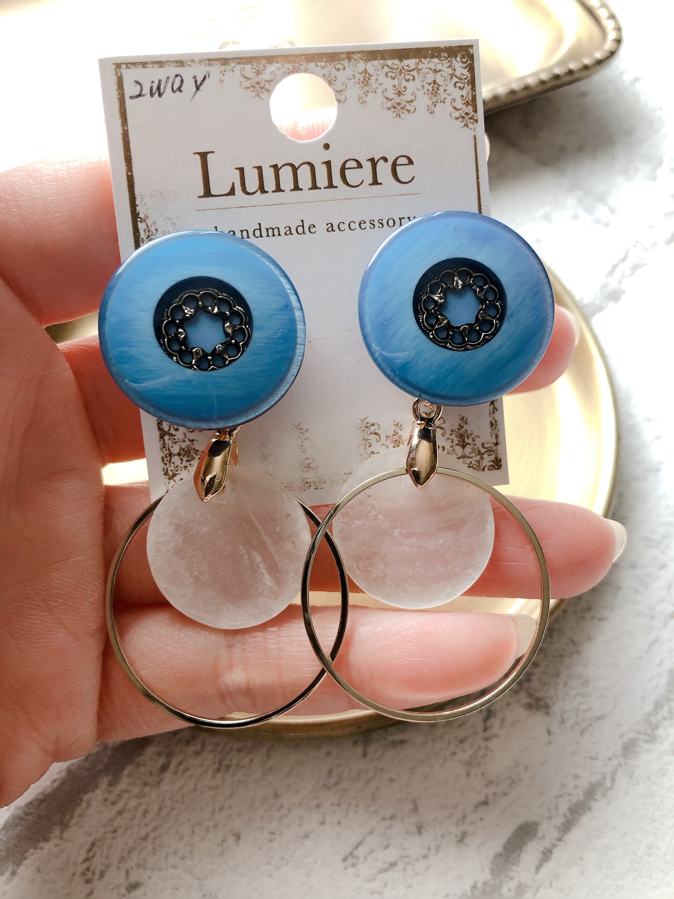 2wayピアス/ブルーボタンの画像2