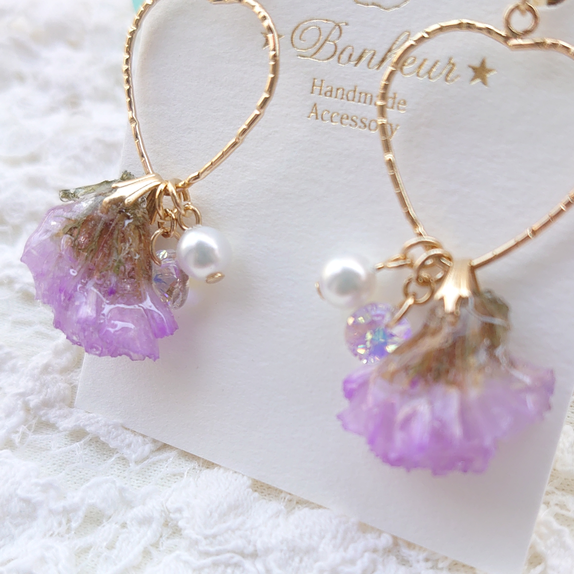 スターチスとハートピアスorイヤリング・薄めパープルの画像2